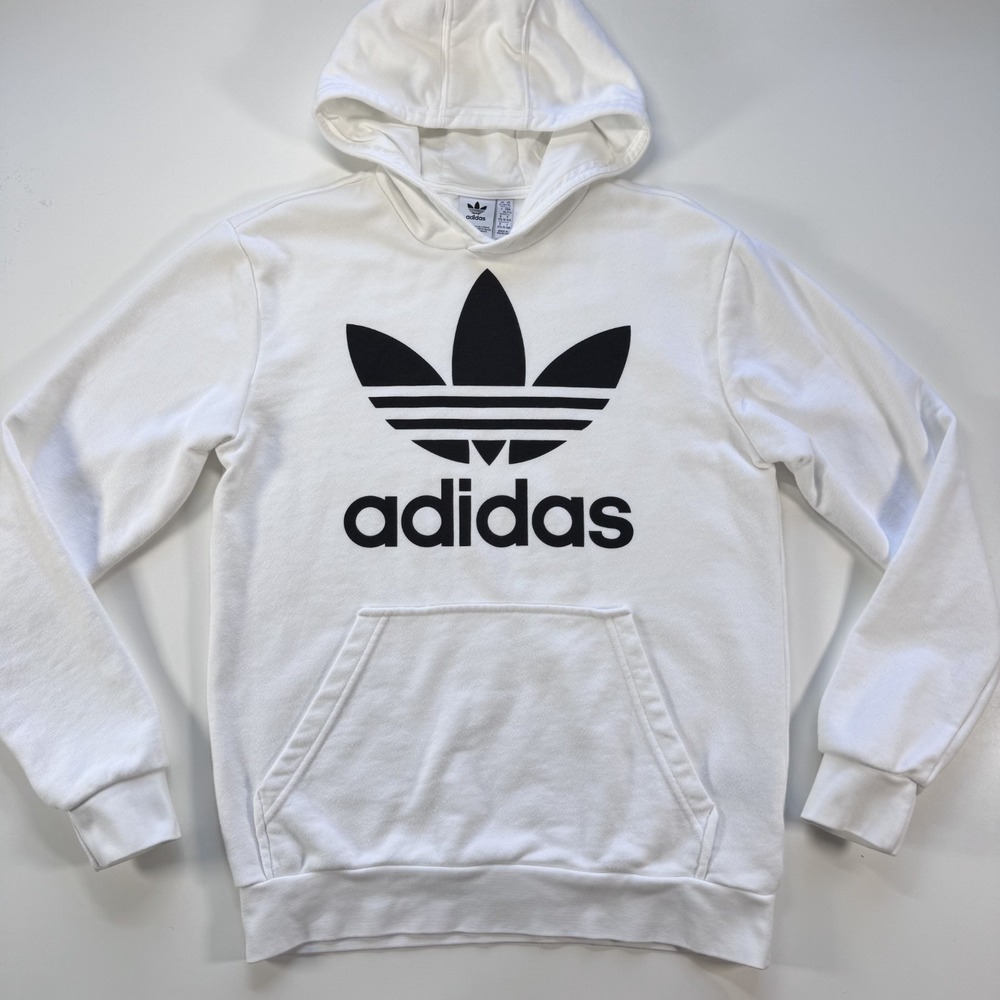 ADIDAS Trefoil Logo Hoodie 15-16 Youth XL White Unisex Cotton Blend Pullover